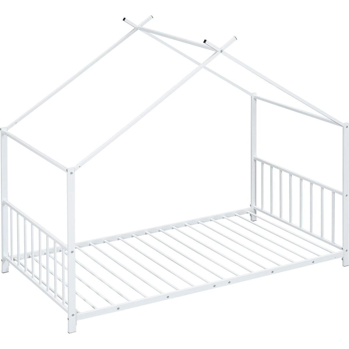 Twin Size Metal House Platform Bed, White