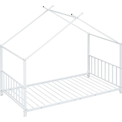 Twin Size Metal House Platform Bed, White