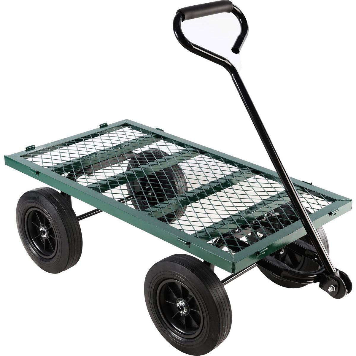 (Green solid wheels wagon cart) Solid wheels Tools cart Wagon Cart Garden cart trucks make it easier to transport firewood