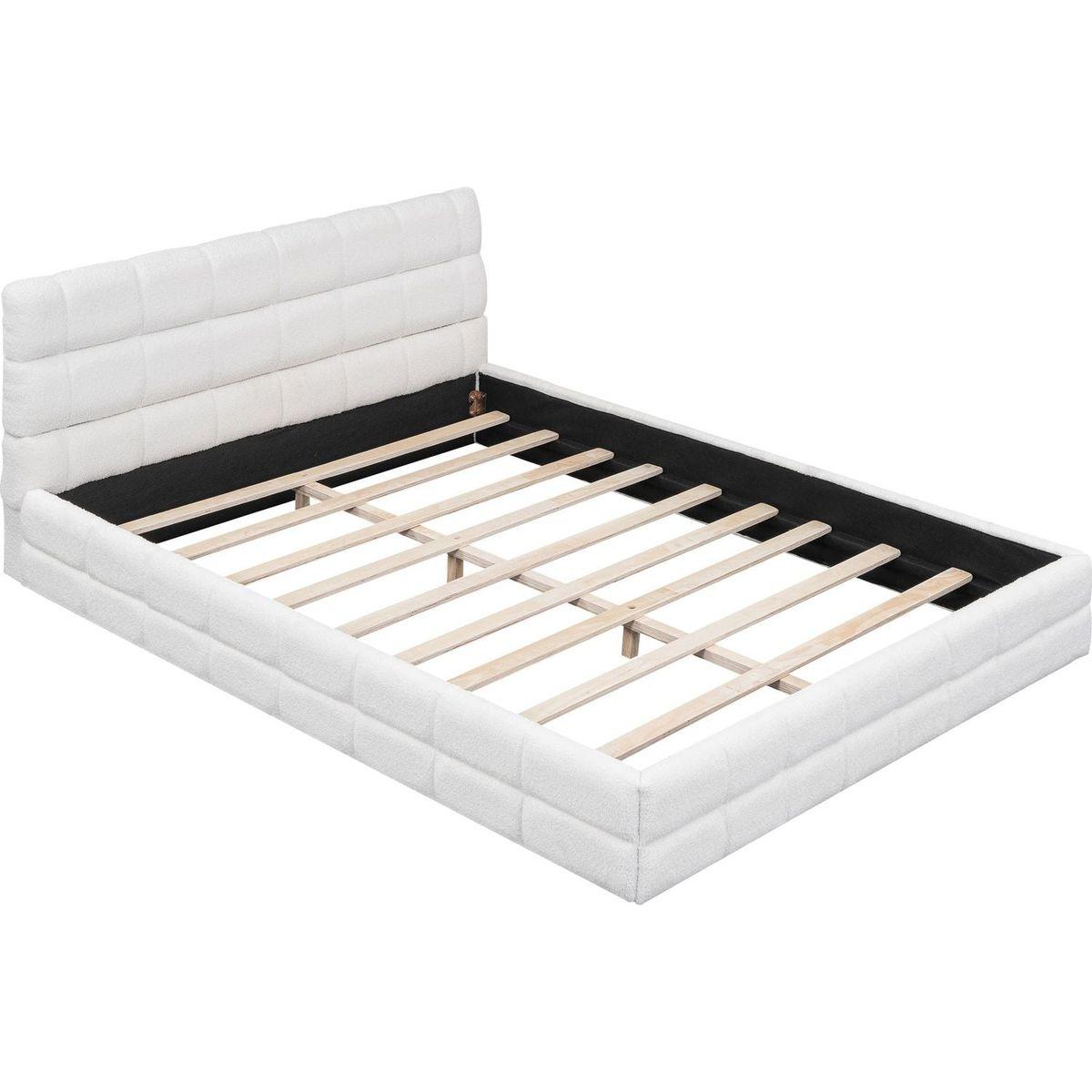 Queen Size Upholstered Platform Bed, White
