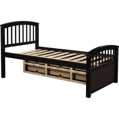Twin Size Platform Storage Bed Solid Wood Bed with 6 Drawers