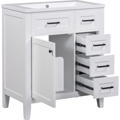 30" Bathroom Vanity with Sink Combo, White Bathroom Cabinet with Drawers, Solid Frame and MDF Board