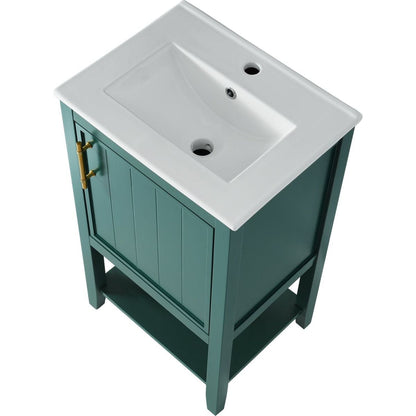 20" Bathroom Vanity with Sink, Bathroom Cabinet with Soft Closing Door, Storage Rack and Open Shelf, Green