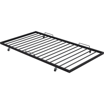 Twin Size Metal Daybed with Curved Handle Design and Twin Size Trundle, Black