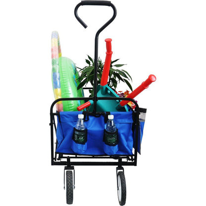 Folding Wagon Garden Shopping Beach Cart (Blue)