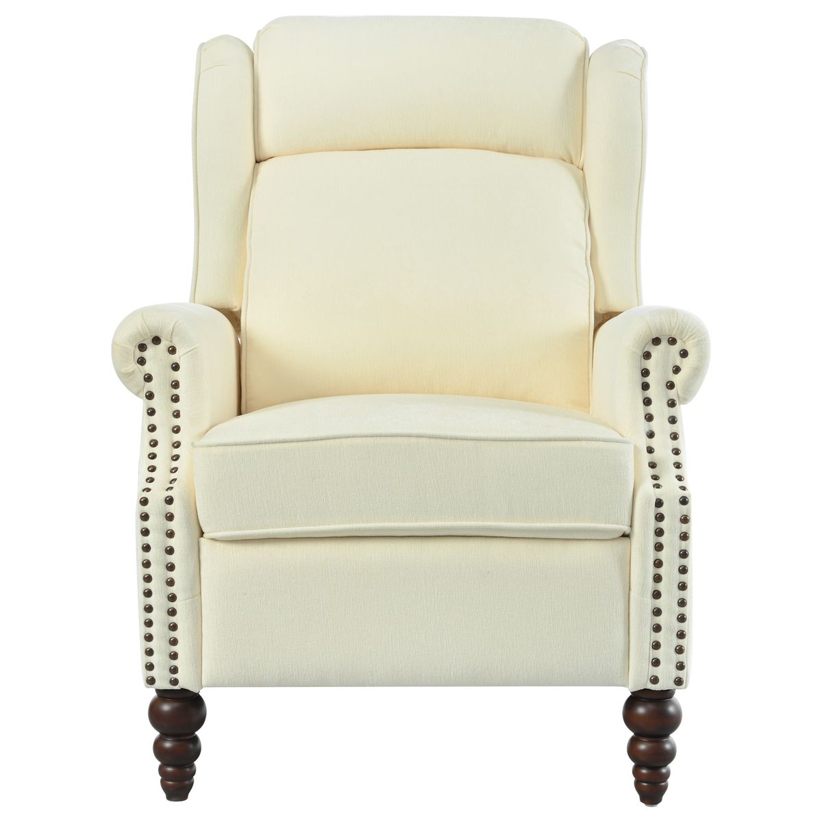 Upholstered Push Back Recliner Chair with Classic Wing Back, Beige Chenille, 29.75'