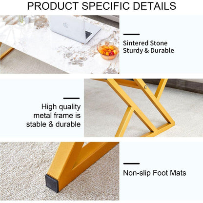 A modern minimalist style marble patterned coffee table with golden metal legs. Computer desk. Game table. Tea table. CT-XX