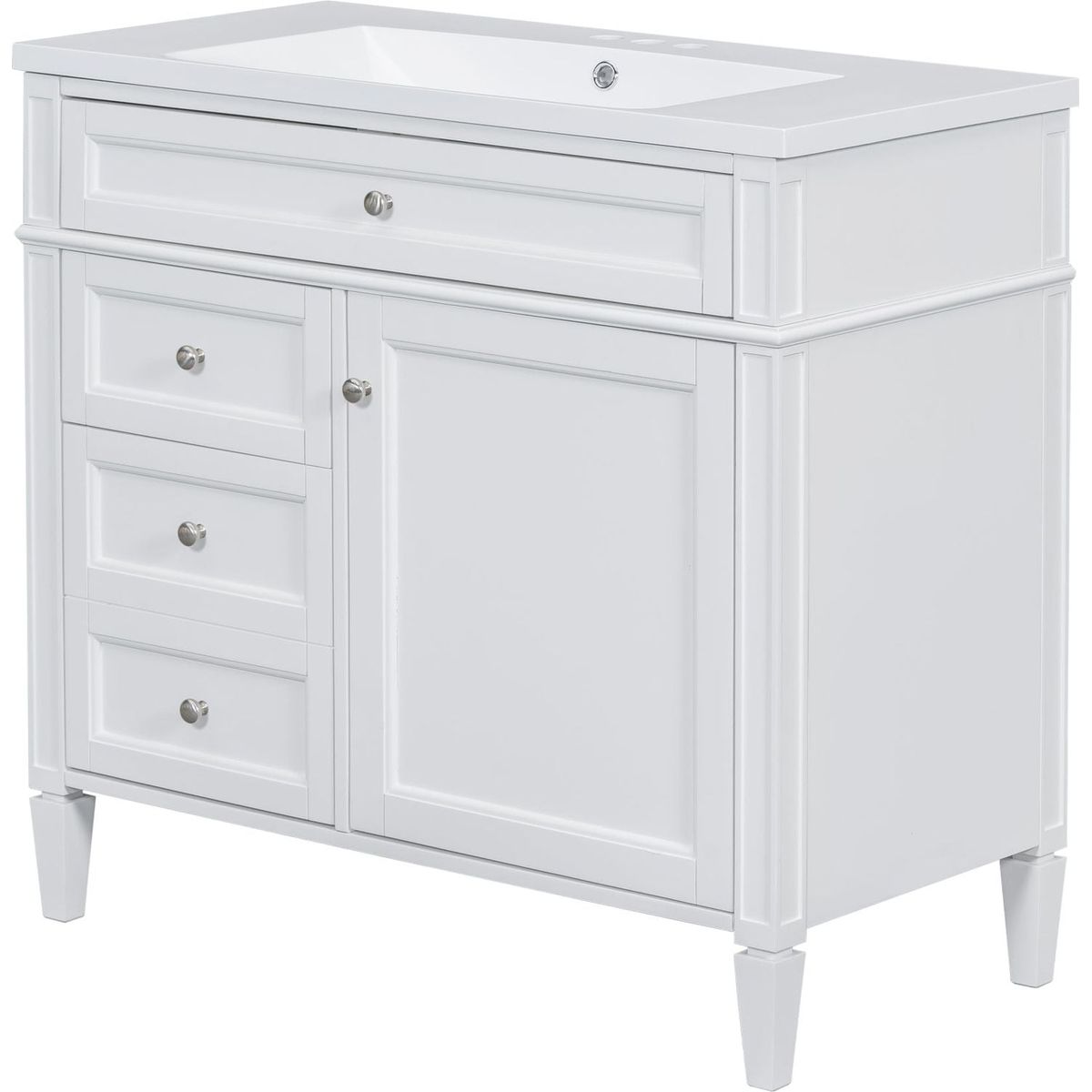 36" Bathroom Vanity with Top Sink, Modern Bathroom Storage Cabinet with 2 Drawers and a Tip-out Drawer, Single Sink Bathroom Vanity