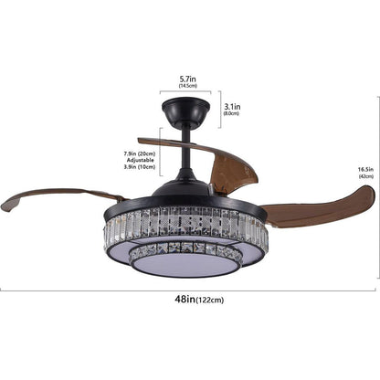 Contemporary LED Retractable Ceiling Fan with Light and Remote Control, Quiet Reversible Motor,4 Blades Modern Ceiling Fans for Kitchen Bedroom Dining Room Patio