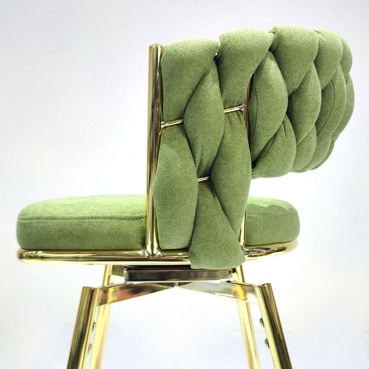 Bar Chair Linen Woven Bar Stool Set of 4,Golden legs Barstools No Adjustable Kitchen Island Chairs,360 Swivel Bar Stools Upholstered Bar Chair Counter Stool Arm Chairs with Back Footrest, (Green)