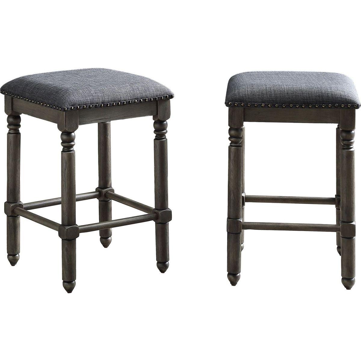 Arnhem Wood Upholstered Swivel Counter Height Stool, Set of 2, Grey