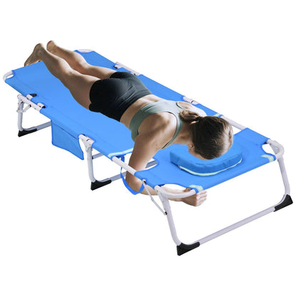 3-in-1 Heavy Duty Tanning Chair with Face Hole Adjustable 5-Position Folding Chaise Lounge Chairs for Outside Portable Lay Flat Beach Lounge Chair for Outdoor Sunbathing Patio Pool Lawn Camping Deck P