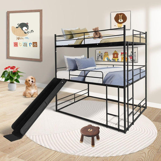 Twin Size House Loft Bed with Slide and Ladder, Black