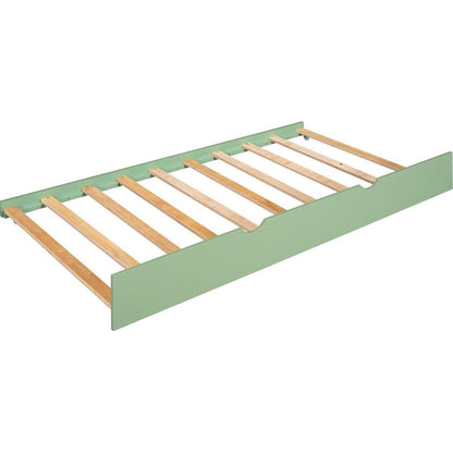 Twin over Twin Size House Bunk Bed with Convertible Slide and Trundle, White+Green