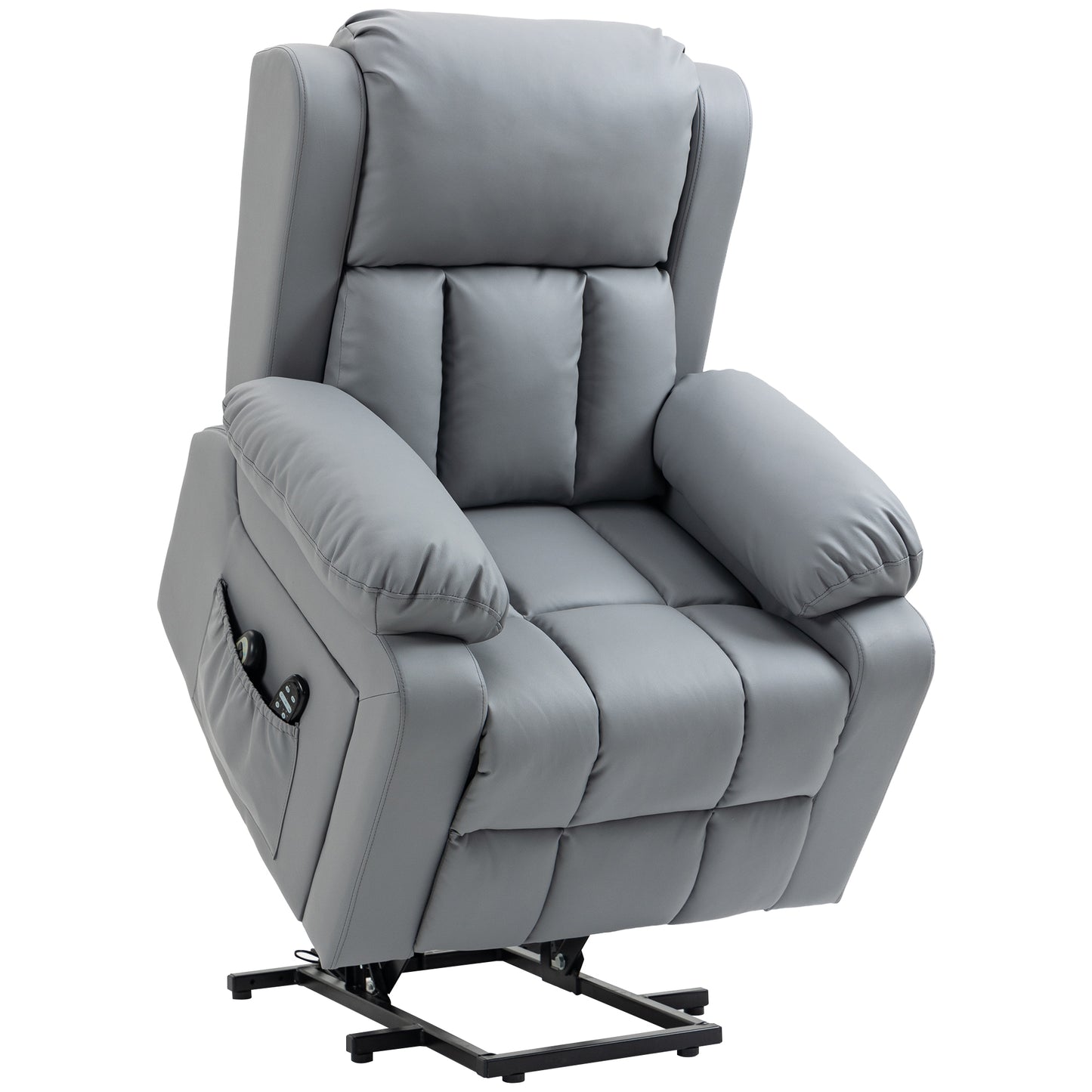 Electric Power Lift Recliner Chair, PU Leather Reclining Chair with Vibration Massage, Heated, Remote Control, Side Pockets, for Elderly, Gray