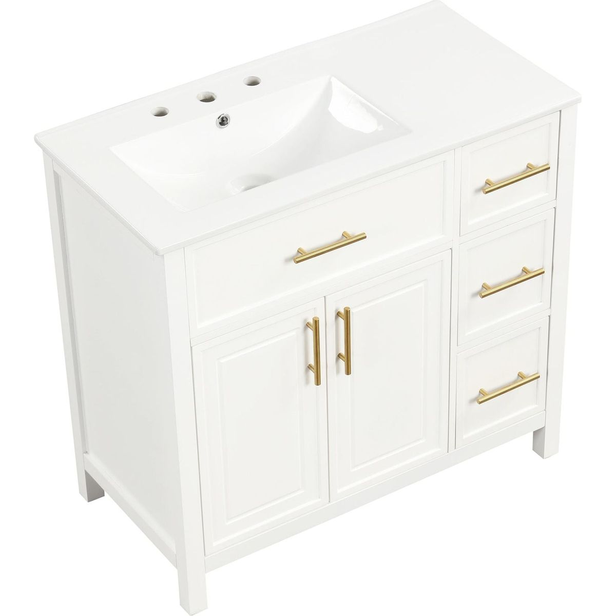 36" Bathroom Vanity with Sink Top, Bathroom Vanity Cabinet with Two Doors and Three Drawers, Solid Wood, MDF Boards, One Package, Off White