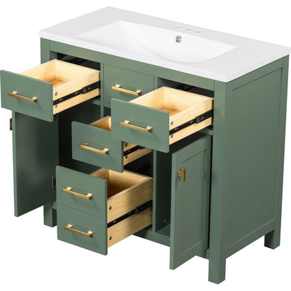 36" Bathroon Vanity with Resin Sink Combo Set,Modern Freestanding Single Bathroom Cabinet with 4 Drawers & 2 Cabinets,Storage Cabinet for Bathroom, Solid Wood Frame Vanity Set, Green