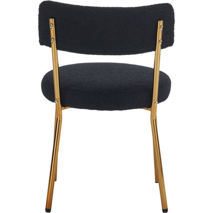 Set of 2 mid-century modern dining chairs - Teddy fabric upholstery - Curved back - Metal frame - Black | Elegant and comfortable kitchen chairs