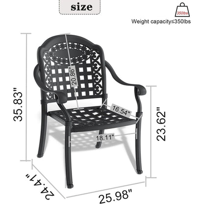 Cast Aluminum Patio Dining Chair 2PCS With Black Frame and Cushions In Random Colors