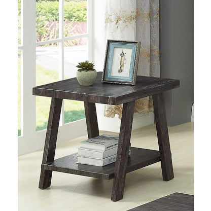 Athens Contemporary Replicated Wood Shelf Coffee Set Table in Charcoal Finish