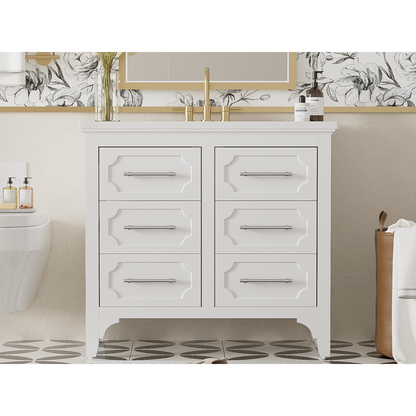 36" Bathroom Vanity with Resin Sink Combo, Free Standing Single Vanity Set with Four Drawers, Solid Wood Frame Bathroom Storage Cabinet