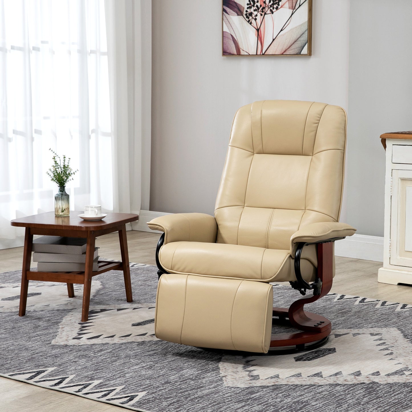 Faux Leather Manual Recliner with Swivel Wood Base, White