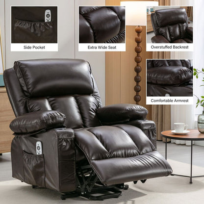 Power Lift Recliner Chair Recliners for Elderly with Heat and Massage Recliner Chair for Living Room with Infinite Position and Side Pocket,USB Charge Port.BROWN