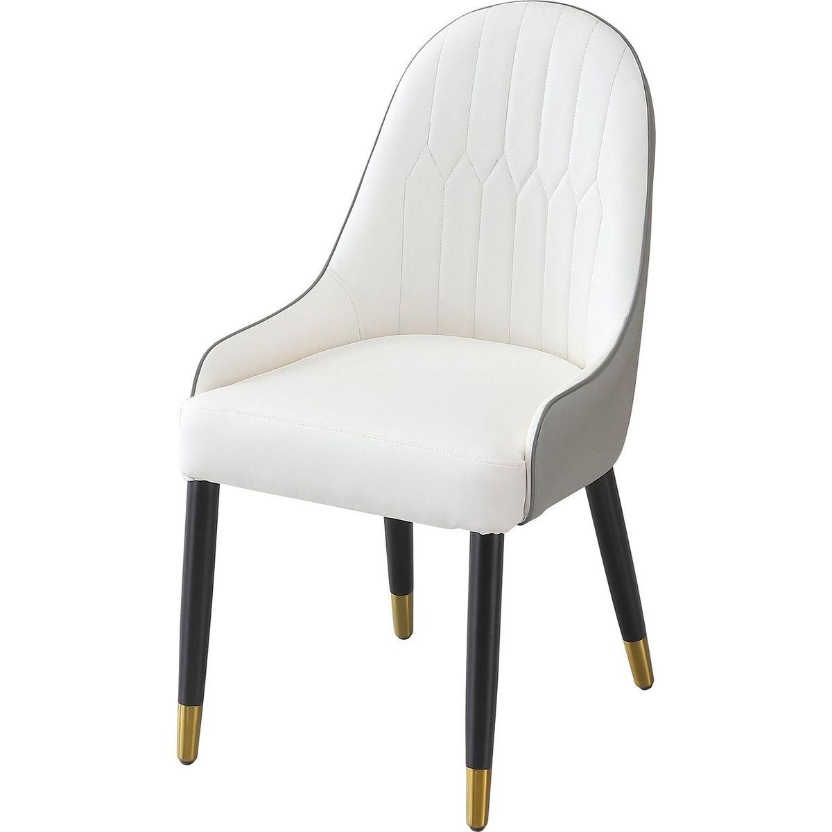 Modern Dining Chairs Set of 2 pcs Faux leather Dining Chair with Metal legs for Living Room/Dining Room/Reception Room(White+Gray)