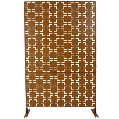 Outdoor & Indoor Freestanding Decorative Privacy Screen for Deck Balcony Patio, Metal Privacy Screen Brown 76' H×48' W