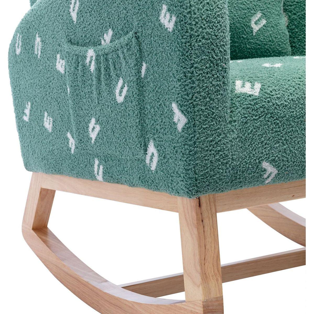 26.8"W Modern Rocking Chair for Nursery, Mid Century Accent Rocker Armchair With Side Pocket, Upholstered High Back Wooden Rocking Chair for Living Room Baby Kids Room Bedroom, Green Boucle