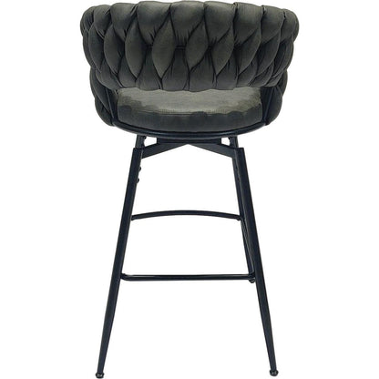 Technical Leather Woven Bar Stool Set of 2,Black legs Barstools No Adjustable Kitchen Island Chairs,360 Swivel Bar Stools Upholstered Counter Stool Arm Chairs with Back Footrest, (Tan)