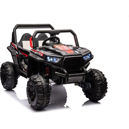 12v7ax2 30wx4 Four-wheel drive leather seat one button start,forward and backward, high and low speed, music, front light, power display, two doors can open, 2.4G R/C, seat belt four wheel absorber