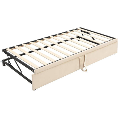 Twin Size Upholstered daybed with Pop Up Trundle, Beige