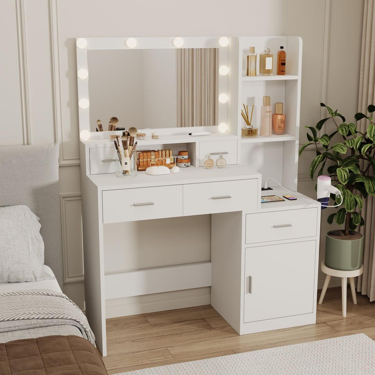 Newly designed smart mirror dressing table with drawers and storage cabinet, dressing table with dressing pad for bedroom, dressing room