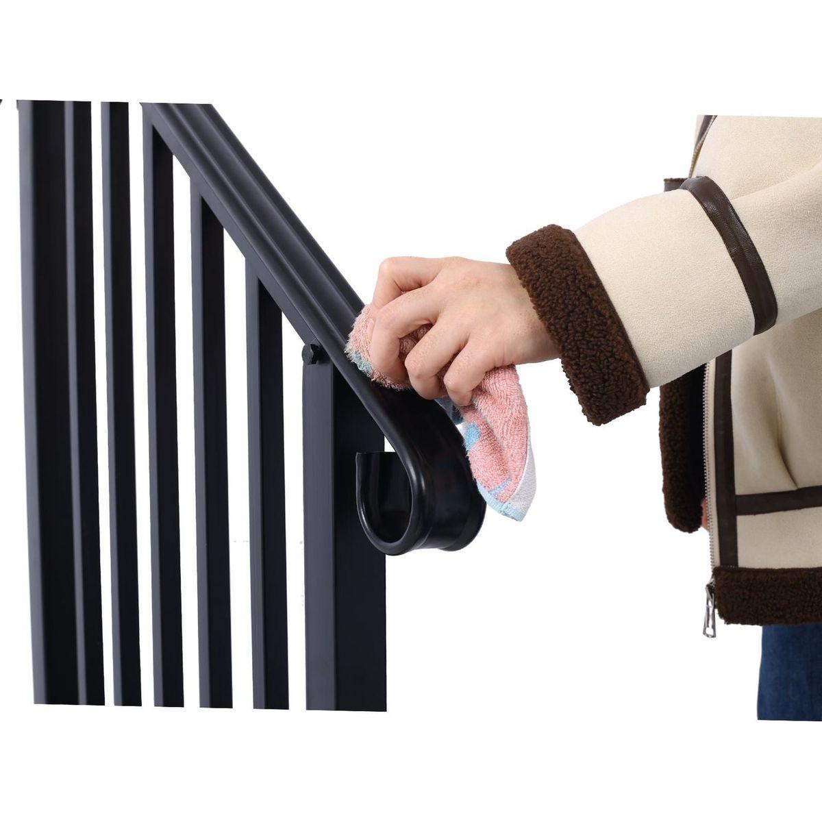 Handrails for Outdoor Steps, Fit 2 or 3 Steps Outdoor Stair Railing, Picket#2 Wrought Iron Handrail, Flexible Porch Railing, Black Transitional Handrails for Concrete Steps or Wooden Stairs