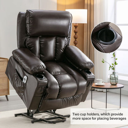 Power Lift Recliner Chair Recliners for Elderly with Heat and Massage Recliner Chair for Living Room with Infinite Position and Side Pocket,USB Charge Port.BROWN