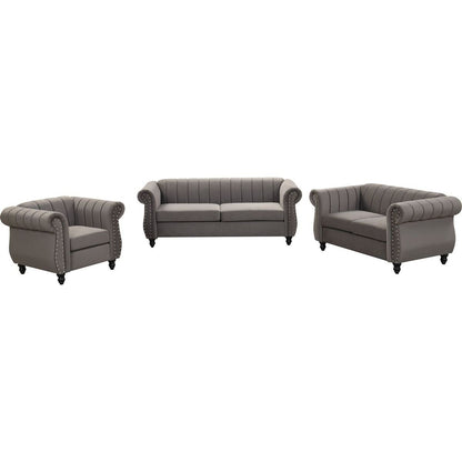 Modern three-piece sofa set with solid wood legs, buttoned tufted backrest, frosted velvet upholstered sofa set including three-seater sofa, double seater and living room furniture set Single chair