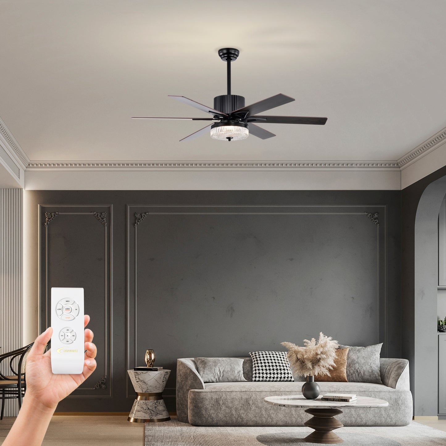 52 Inch Indoor Modern LED Ceiling Fan with Light and Remote Control, Reversible 5 Blades, Reversible Motor - (Matte Black)