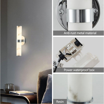Resin Imitation Marble and Chrome Wall Sconce, Set of 2,Modern Vertical Light Fixture for Bathrooms, Hallways, and Bedrooms (Only Indoor)