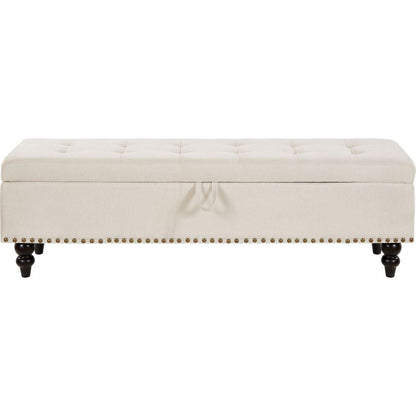 59" Bed Bench Ottoman with Storage Beige Fabric