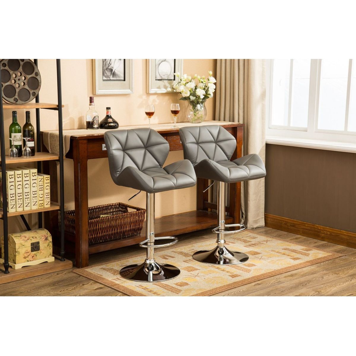 Glasgow Contemporary Tufted Adjustable Height Hidraulic Bar Stools, Set of 2, Grey
