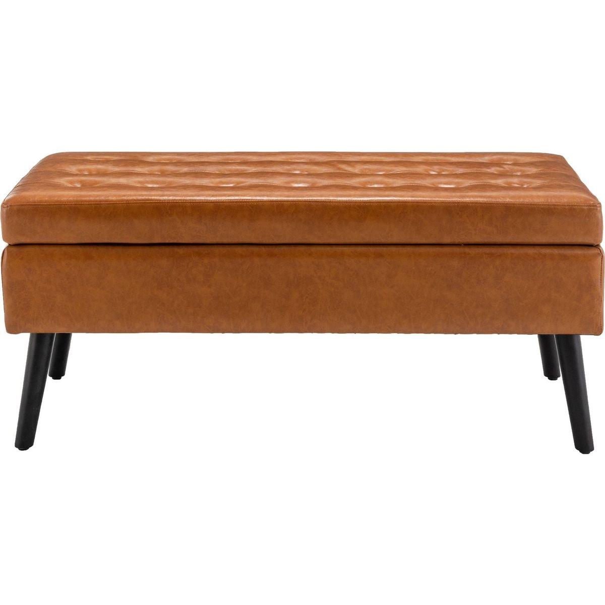 Storage Bench with Storage Bench for Bedroom End of Bed Bench Foot of Bed Bench Entryway Bench Storage Ottoman Bench 43.3" W x 17.7" Brown Leather Bench