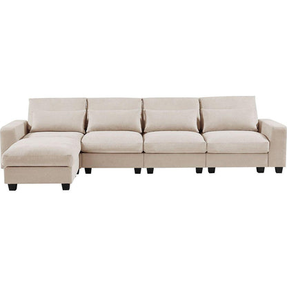 Modern Large L-Shape Feather Filled Sectional Sofa, Convertible Sofa Couch with Reversible Chaise for Living Room