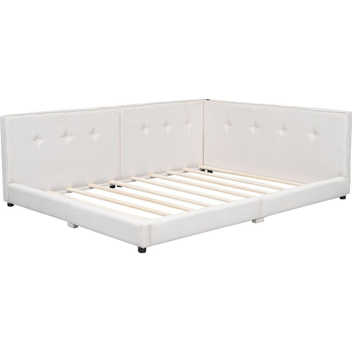 Upholstered Queen Size platform bed with USB Ports, Beige