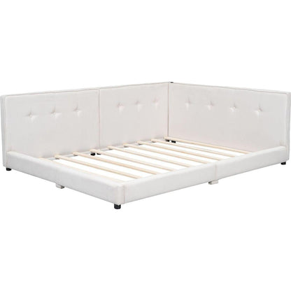 Upholstered Queen Size platform bed with USB Ports, Beige