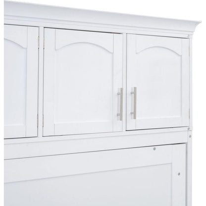 Queen Size Murphy Bed Wall Bed with Top Cabinets,White