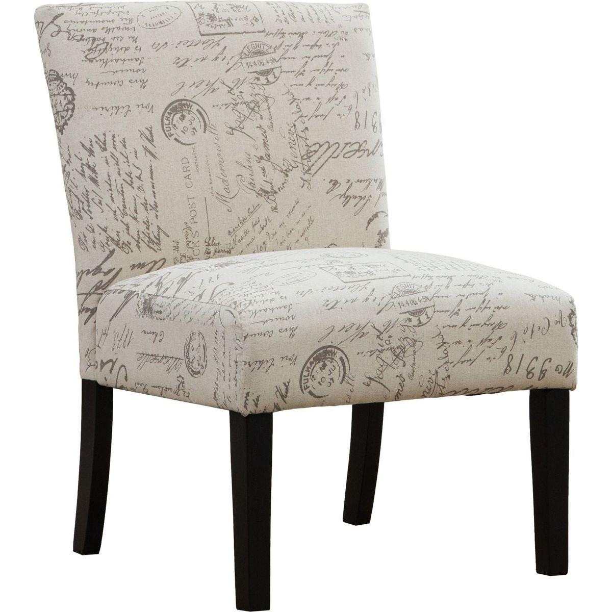 Botticelli English Letter Print Fabric Armless Contemporary Accent Chair