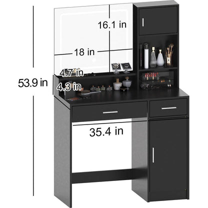 Vanity Desk with Mirror and LED Light Strip,Dressing Table with Large Drawer, 3 Level Storage Dresser & 3 Lighting Modes Adjustable Brightness, Suitable for Bedroom(Black)