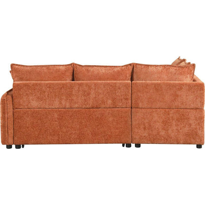 82.67"Convertible Sofa Bed Sectional Sofa Sleeper L-shaped Sofa with a Storage Ottoman,Two Pillows, Two Power Sockets and Two USB Ports for Living Room, Orange
