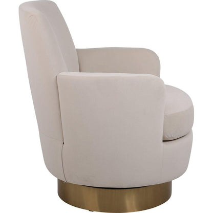 Velvet Swivel Barrel Chair, Swivel Accent Chairs Armchair for Living Room, Reading Chairs for Bedroom Comfy, Round Barrel Chairs with Gold Stainless Steel Base (Beige)